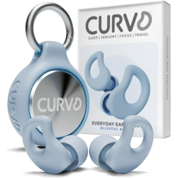 CURVD Everyday Earplugs + Case Clip Bundle – Perfect for Sleep, Travel, Noise Sensitivity/Canceling, with Portable Waterproof Container & Silicone Sleeve (Light Blue)