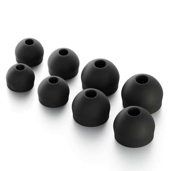 CURVD Replacement Earplug Tips Set: 4 Pairs (XS/S/M/L) Soft Silicone Noise-Reducing Eartips (Black)