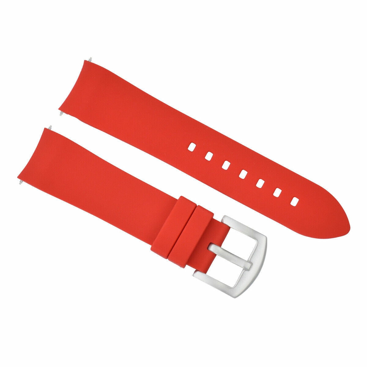CURVED SILICONE RUBBER STRAP 21mm, Red, Silver Buckle, Regular ...