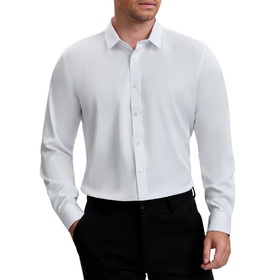 INSPIRE CHIC Men's Point Collar Long Sleeve Button Down Solid Color Formal Dress Shirts White L