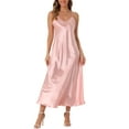 thumbnail image 1 of CURVOSPORT Women's Satin Cami Dress Spaghetti Straps V Neck Elegant Maxi Slip Dresses S Pink, 1 of 6