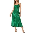 thumbnail image 1 of CURVOSPORT Women's Satin Cami Dress Spaghetti Straps V Neck Elegant Maxi Slip Dresses S Dark Green, 1 of 6