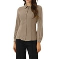 thumbnail image 1 of CURVOSPORT Women's Button Down Shirt Peter Pan Collar Long Sleeve Princess Line Blouse L Coffee, 1 of 6