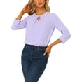 thumbnail image 1 of CURVOSPORT Women's Dressy Shirt Work Office Top Keyhole Pleated Front Ruched 3/4 Sleeve Chiffon Blouse L Purple, 1 of 7