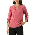 thumbnail image 1 of CURVOSPORT Women's Dressy Shirt Work Office Top Keyhole Pleated Front Ruched 3/4 Sleeve Chiffon Blouse M Dark Pink, 1 of 7