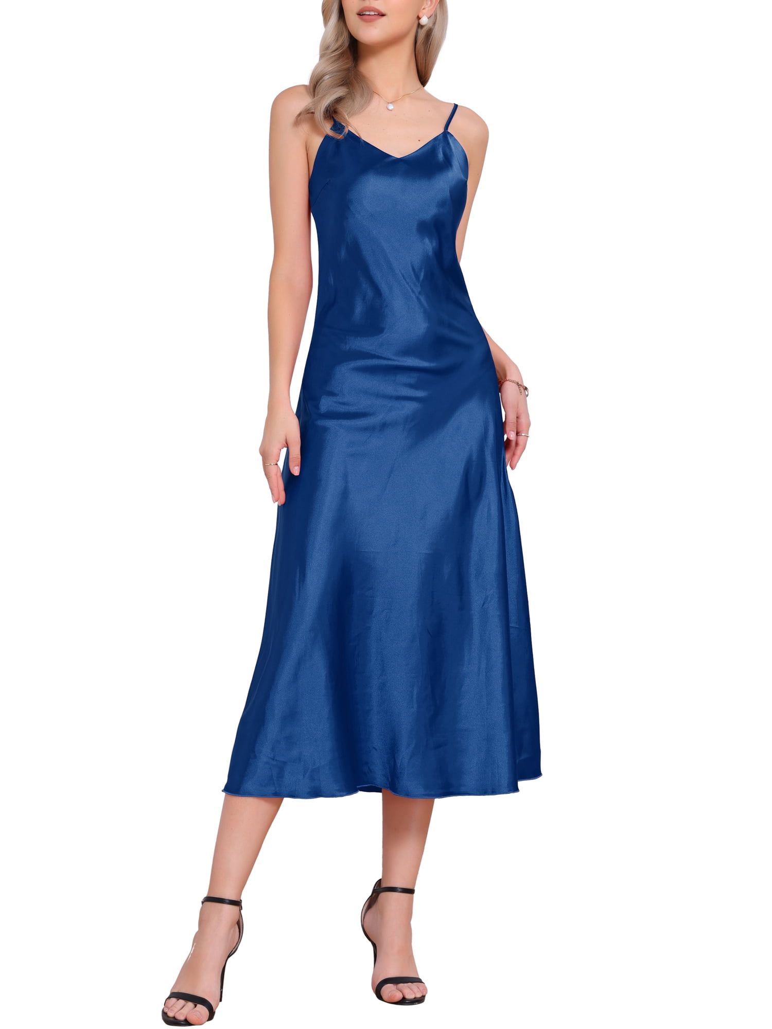 blue satin cami dress Private Party Satin Cami Dress - Navy main image 0