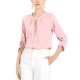 thumbnail image 1 of CURVOSPORT Women's Dressy Shirt Work Office Top Keyhole Pleated Front Ruched 3/4 Sleeve Chiffon Blouse XS Pink, 1 of 9