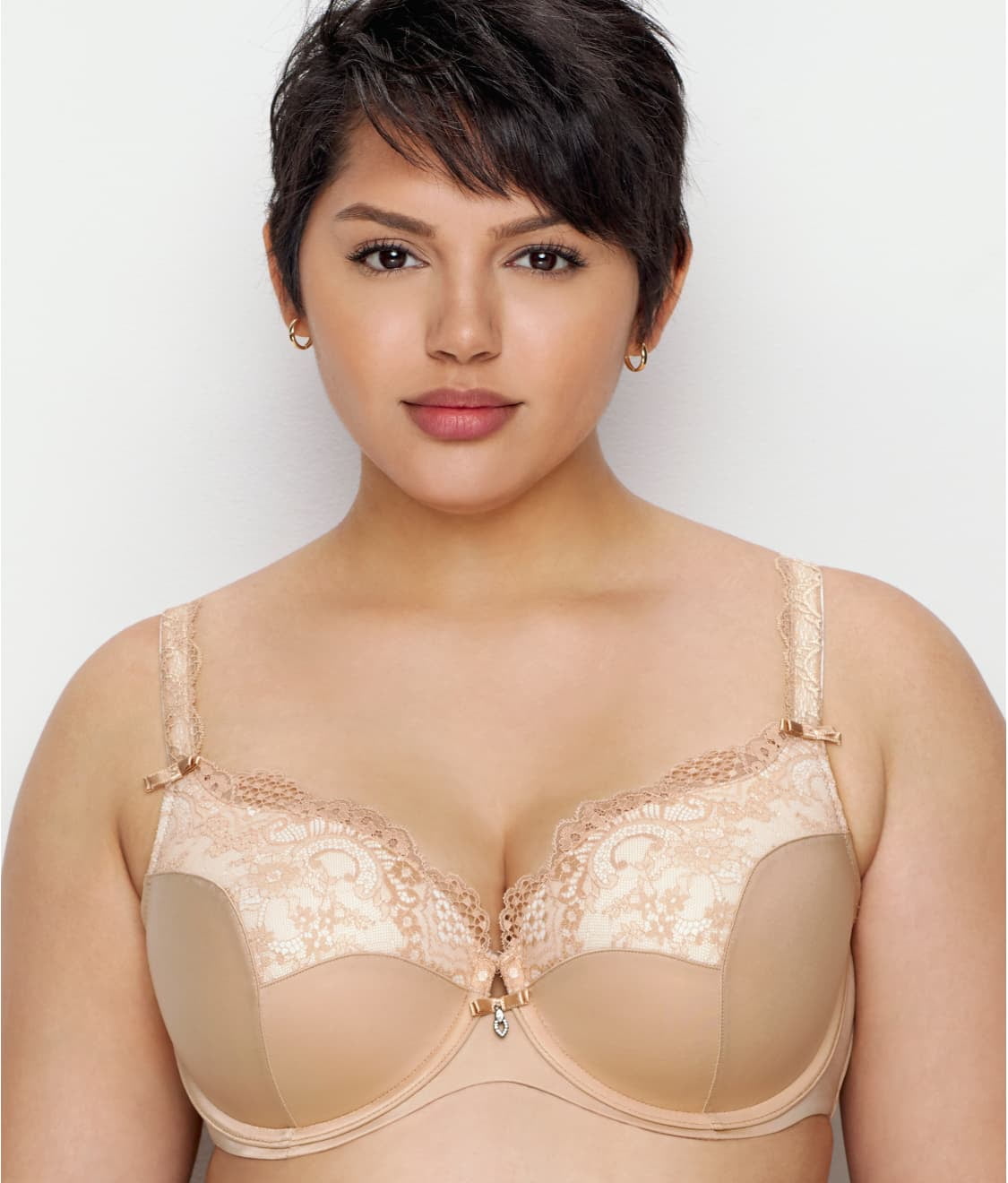 Curvey Couture Pearl Lotus Embroidered Underwire Bra - 1113 (40F, Bombshell  Nude)