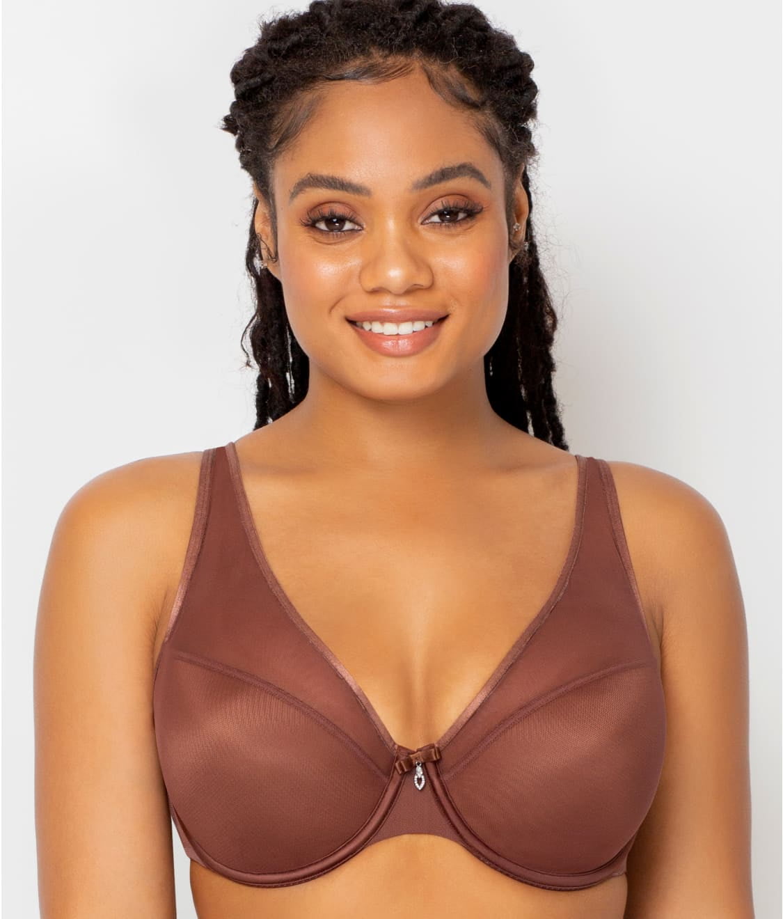 Curvy Couture Chocolate Sheer Mesh Plunge Push Up Bra Us 38g Uk 38f Nwot