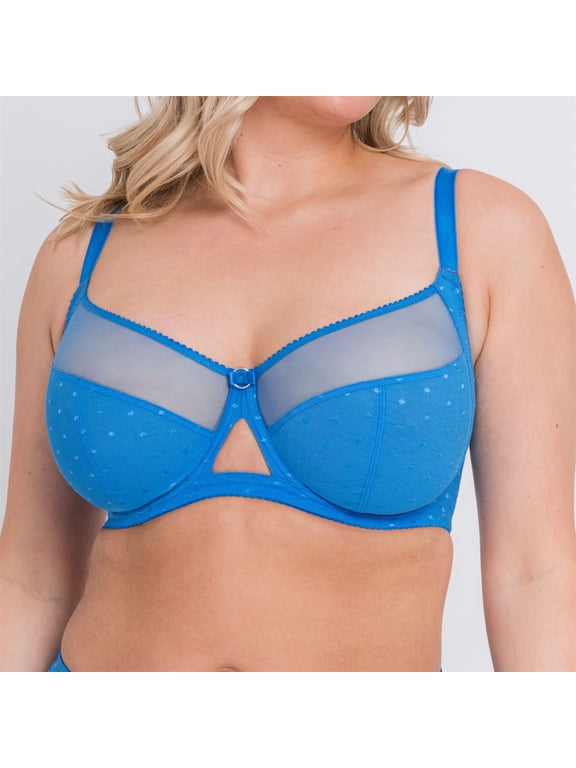 Blue Victory Polka Underwired Balcony Bra, US 40J, UK 40GG, NWOT