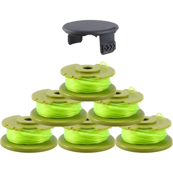 CURYMAY .080 in Twisted Line Spool for Cordless Auto-Feed String Trimmers, Replacement Model, 11ft-Long (6 Spools & 1 Cap)