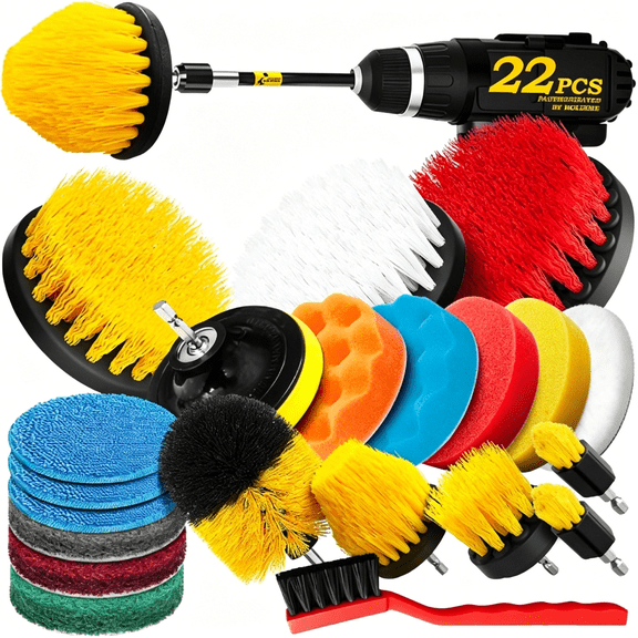 CURYMAY 11 Piece Drill Brush Attachment Set Scouring Pads Power Scrubber Brush Scrub Pads for Bathroom Surfaces, Floor, Tub, Shower, Grout, Tile, Corners,Cleaning Brush
