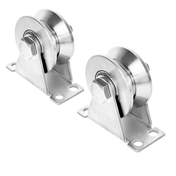 CURYMAY 2 Pack 2 Inch V Wheel Pulley, 304 Stainless Steel Silent Pulley Block, Heavy Duty Caster Wheels Sliding Gate Rollers Pressure Bearing Pulley, Loading 880Lb for Handling and Moving