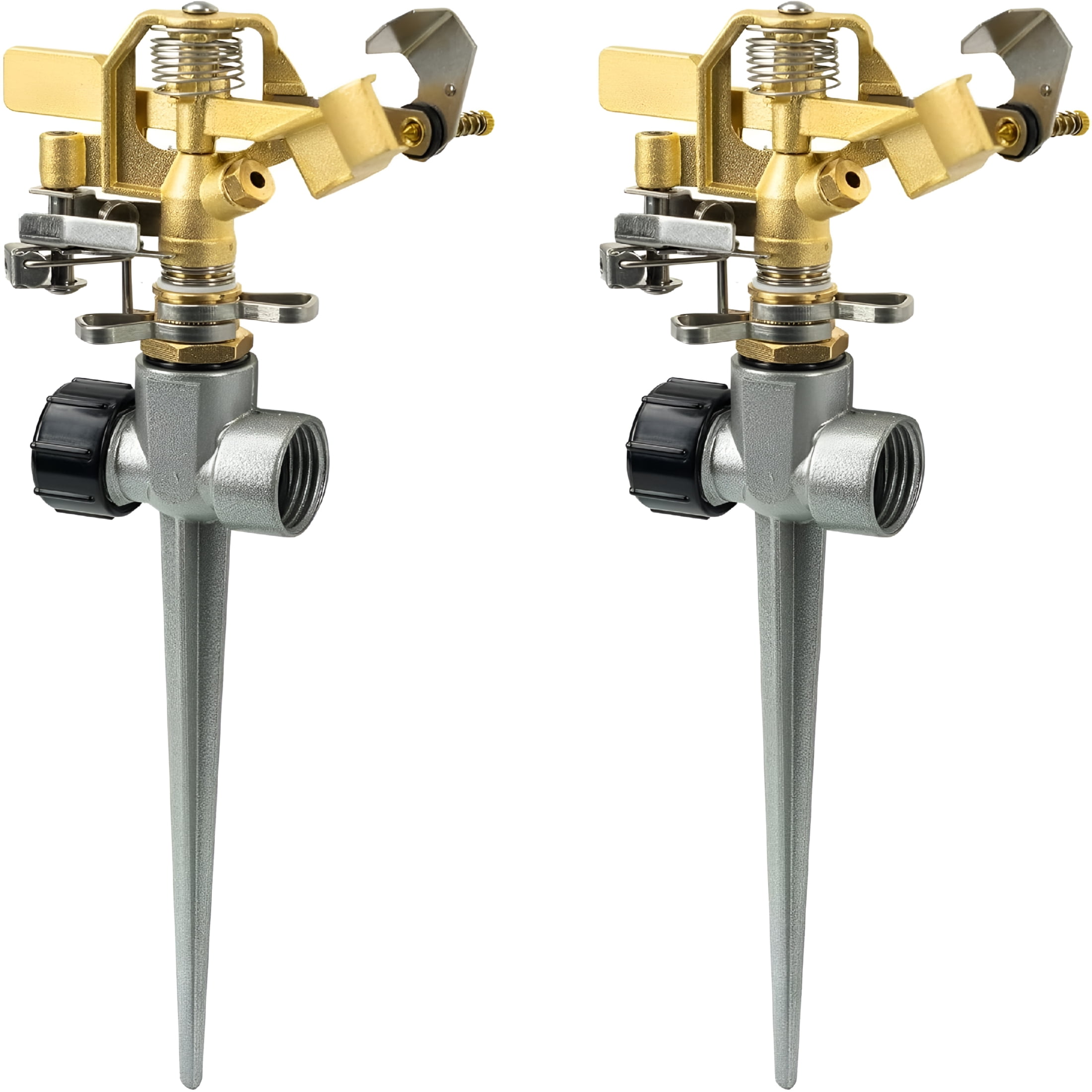 CURYMAY 2 Pack Impact Lawn Sprinklers for Yard, Heavy Duty Water Sprinkler Head with Aluminum Alloy Spike Base, Adjustable Pulsating Sprinkler for Large Area Lawn Patio Garden