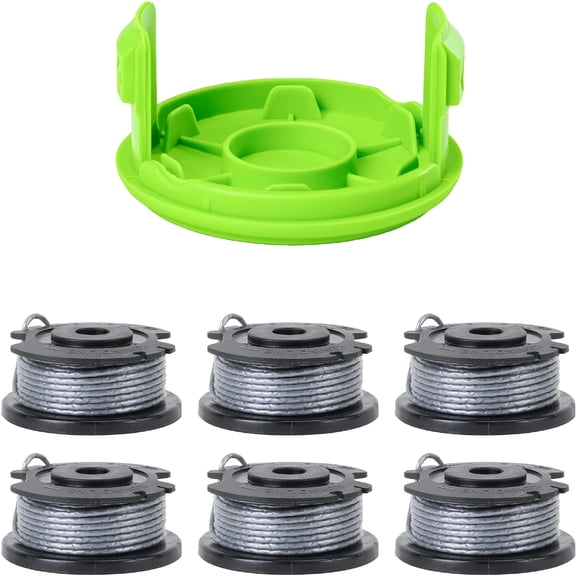 CURYMAY 2026 New 0.065" Single Line Auto-Feed String Trimmer Spools (6-Pack) Weed Wacker String + Replacement Spool Cover for Lawn, Garden, Yard