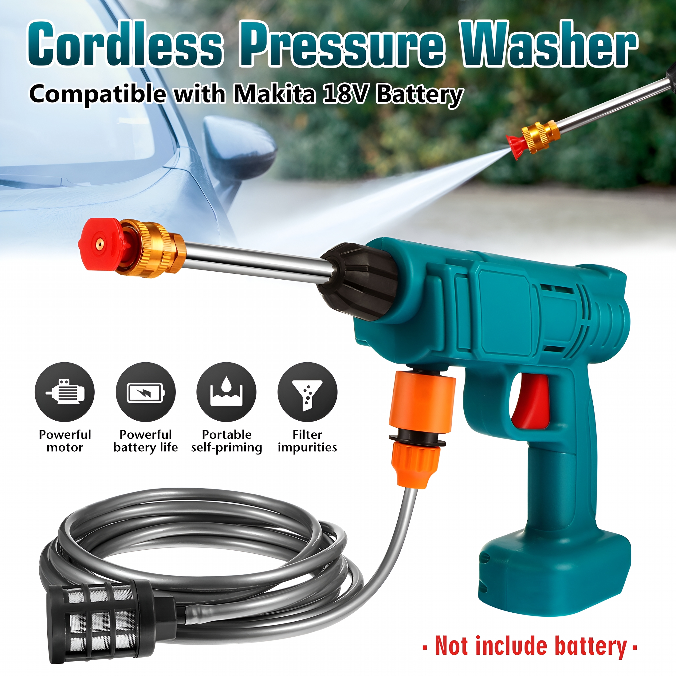 CURYMAY 2026 New 1 Set Cordless Pressure Washer Portable Pressure Washer Cleaner with Accessories for Cars Boats for Car, Boat, Patio, Driveway, Deck, Outdoor Cleaning