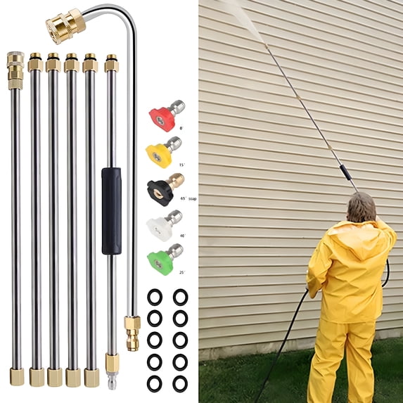 CURYMAY 2026 New 102 Inch Pressure Washer Extension Wand,Extension Pole for Pressure Washer with Gutter Extension,And 5 Spray Nozzle Tips for Roof Fence Window Washing Gutter Cleaner