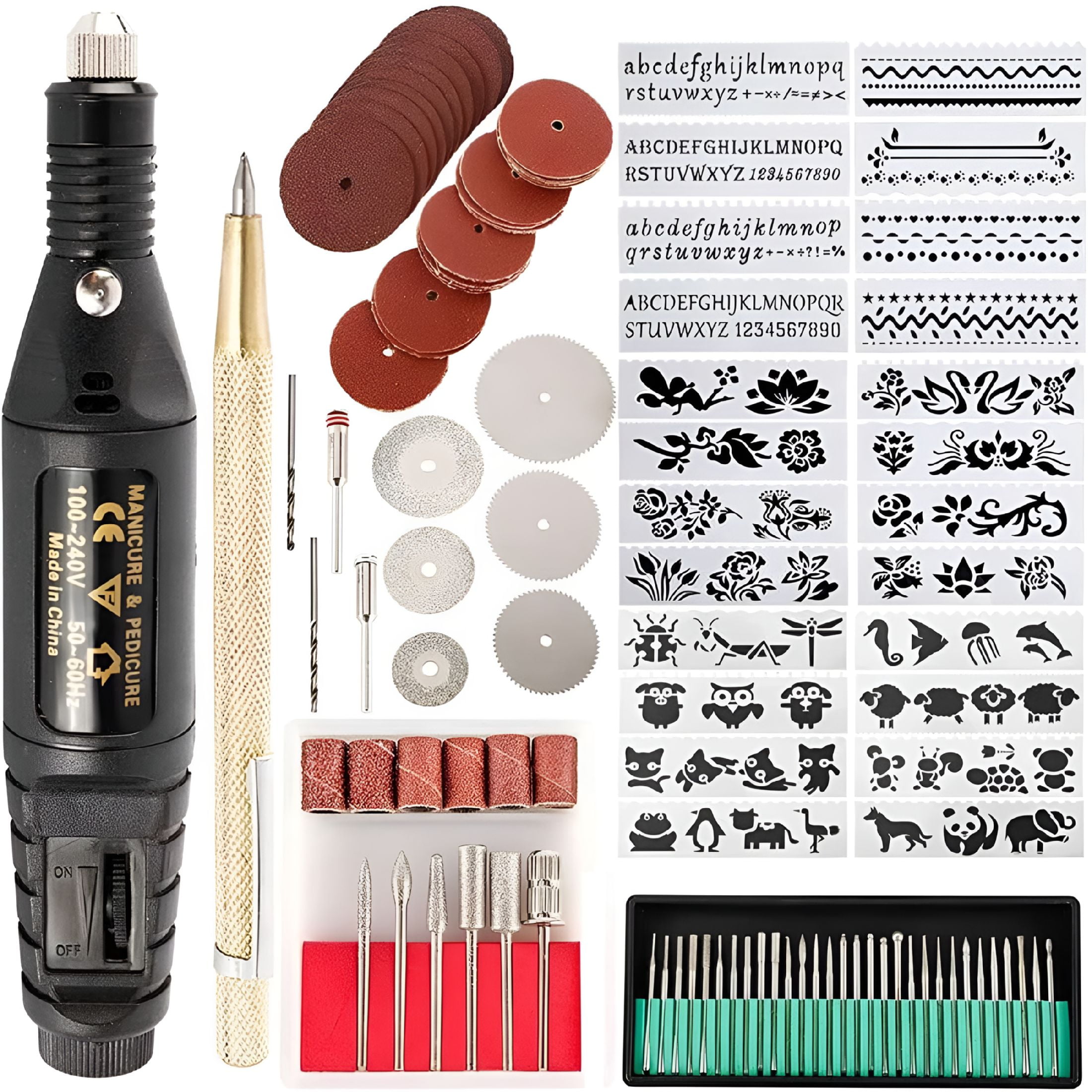 CURYMAY 2026 New 108Pcs Engraving Tool Kit Electric Micro Engraver Etching Pen Diy Rotary Tool Set with Scriber Pen Stencils Grinding Needles for Jewelry Glass Wood Metal Ceramic Plastic