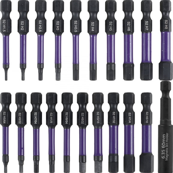 CURYMAY 2026 New 20Pcs Impact Hex Head Allen Wrench Drill Bit Set Sae and Metric S2 Alloy Steel Hex Bit Kit Magnetic 1/4Inch Quick Release Hex Shank Screw Driver Drill Bit for Home Repair