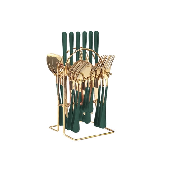 CURYMAY 2026 New 24Pcs Rainbow Flatware Set,Titanium Plating Silverware Dinnerware Set,Luxurious Dining Mirror Polished Flatware Cutlery Set,Green