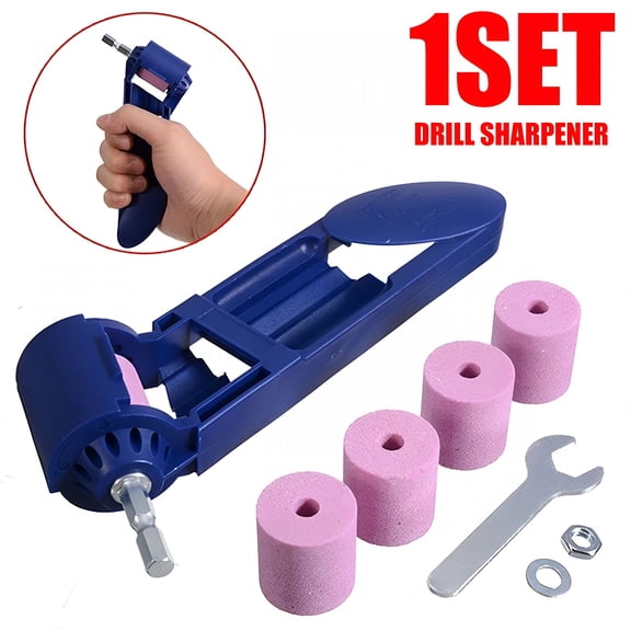 CURYMAY 2026 New Drill Bit Sharpener,Portable Hand Powered Tool,Diamond Twist Drill Grinding Tool Kit with 5 Corundum Grinding Wheel - Fit Width Range 2-12.5Mm Iron-Based Bits (Blue)