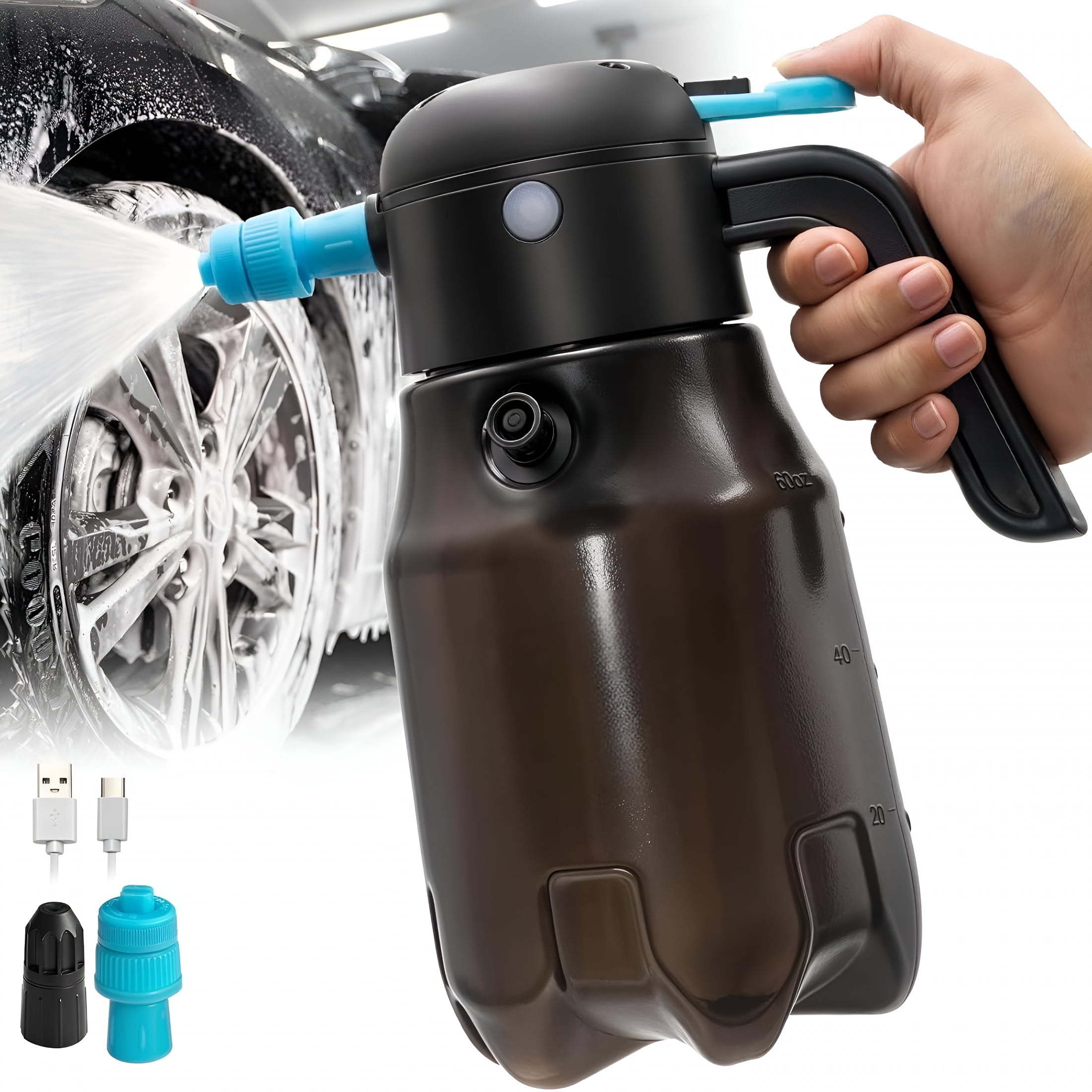 CURYMAY 2026 New Electric Foam Sprayer 0.5Gal/2L,60Psi Powerful Battery Powered Car Foam Sprayer with 2 Modes,Rechargeable Cordless Portable Pump Sprayer for Car Cleaning Detailing Home Garden