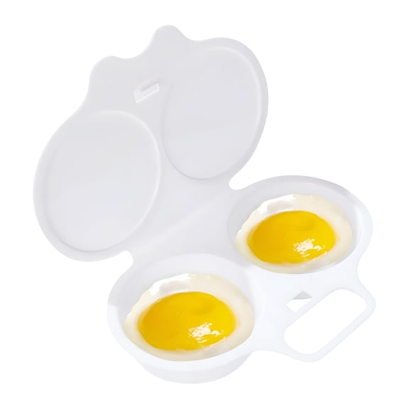 CURYMAY 2026 New Microwave Egg Poacher Cavity Nonstick Poached Egg Maker Cooker with Lid Double Drain Cups