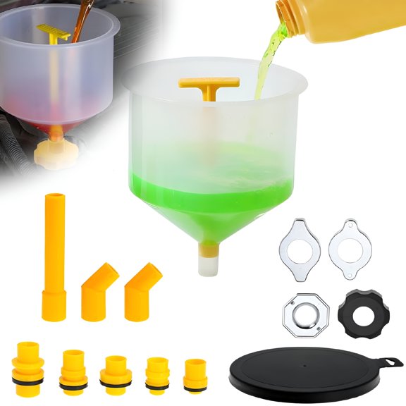 CURYMAY 2026 New No Spill Coolant Funnel Kit,Universal Fitment,15 Pieces Set,Spill Proof Radiator Funnel Bleeder with Adapters for Car,Truck,Suv,Van