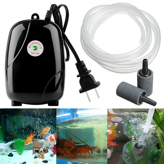 CURYMAY 2026 New Quiet Mini Small Aquarium Air Pump Fish Tank Bubbler Oxygen Aeration Pump with Air Stone Tubing for 5-40 Gallon Tank