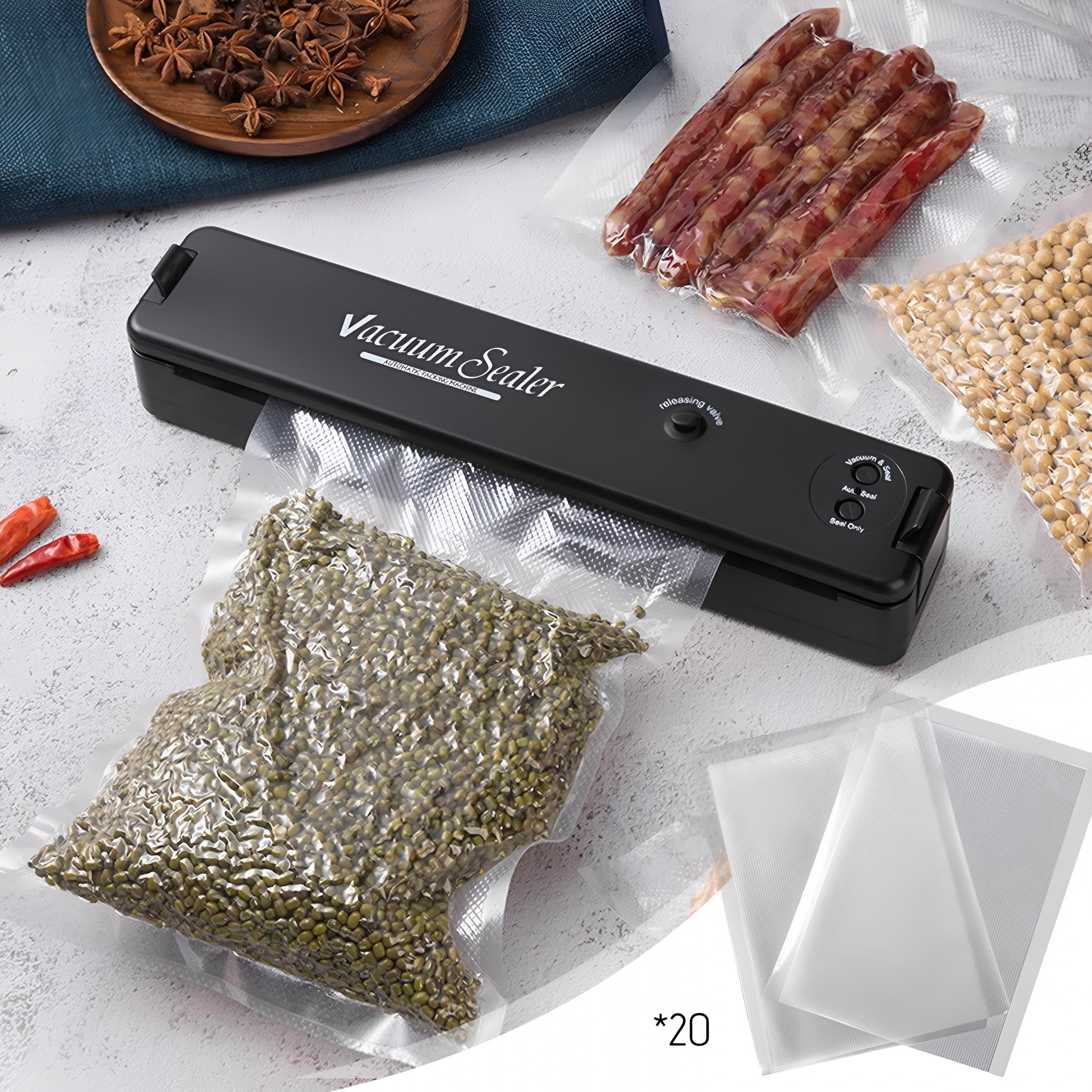 CURYMAY 2026 New Vacuum Sealer Machine,Kitchen Food Sealer Machine for Food Storage,Dry/Wet/Seal/Vac/External Vac Modes&5 Sealing Temperatures,Automatic Air Sealer with 20Pcs Vacuum Seal Bags,Black