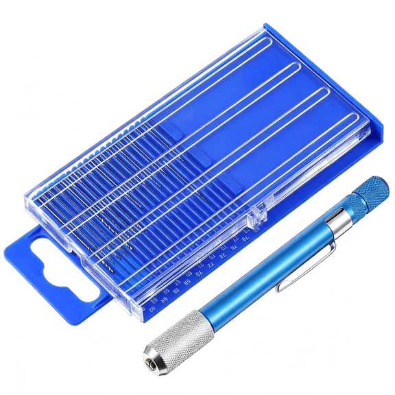 CURYMAY 21 Pcs Metric Mini Micro Drill Bit Set,Carburetor Jet Drill Bits Pin Vise Set Numbered 61-80 Mini JewelerS Chuck Vice Hss Twist Drills Bits with Mini-Pin Vise&Plastic Case