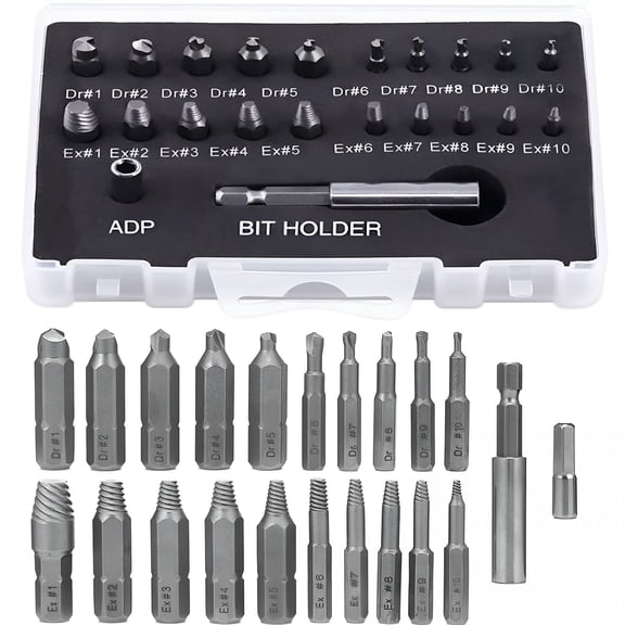 CURYMAY 22Pcs Mini Damaged Screw Extractor Kit Small Stripped Screws Remover Easy Out Broken Bolt Extractor Rusty Screw Removal Tool with Magnetic Extension Bit Holder&Socket Adapter