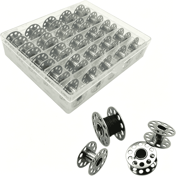 CURYMAY 25 Pcs Class 15 Bobbins, Metal Bobbins for Sewing Machine with Storage Box, Universal Bobbins in Case Compatible for Brother, Janome, Singer, Bernina, Toyata, Anime, Kenmore, Elna, Babylock