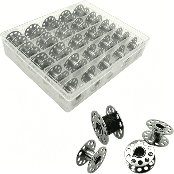 CURYMAY 25 Pcs Metal Bobbins for Sewing Machine with Storage Box,A Class 15 Universal Bobbins in Case Compatible for Brother,Janome,Singer,Bernina,Toyata,Anime,Kenmore,Elna,Babylock