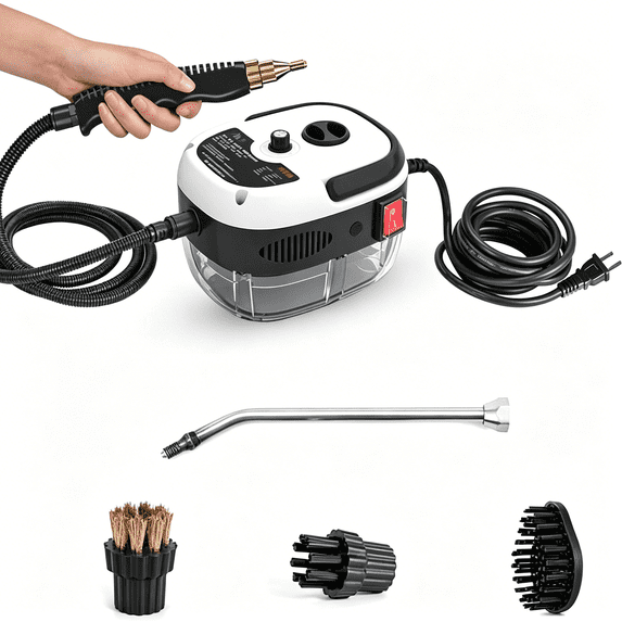 CURYMAY 2500W Handheld Steam Cleaner High Temperature Pressurized Steam Cleaning Machine Portable Car Steamer with Brush Heads (White)