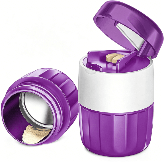 CURYMAY 3-In-1 Pill Crusher Pill Grinder,Pill Crusher Fine Powder,Pill Crushers for Elderly with Pill Cutter and Storage,Pill Cutter Splitter for Small Or Large Pills(Purple)