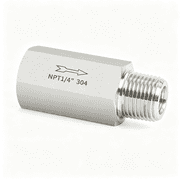 CURYMAY 304 Stainless Steel In-Line Siamese Check Valve 1/4" NPT Male x 1/4" NPT Female Thread, One-Way Non-return Check Valve for Backflow Prevention 1-PACK
