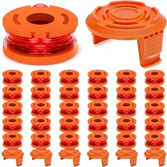 CURYMAY 36 Pack Trimmer Spool Line Compatible with Weed Eater String Replacement Trimmer Spool Line Auto Feed Spool Trimmer Line Refills, 30 Spools 6 Caps