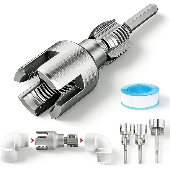 CURYMAY 4 In 1 Water Pipe Wrench 2026 1/2'' 3/4'' Pvc Pipe Threader Kit, Universal 4 In 1 Water Pipe Threader Set, Electric Drill Compatible Tapping Set For Plumbing, Repair & Installation (1/2'')