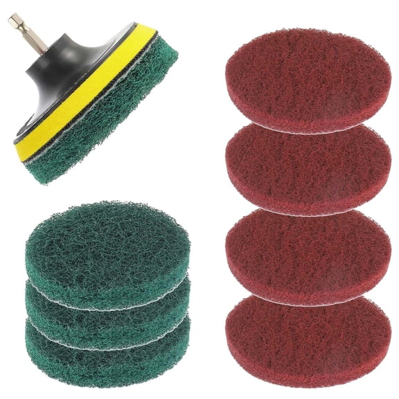 CURYMAY 4 Inch Scrub Drill Brush Power Scouring Pads Household Cleaning Set for Kitchen Bathroom 4 Red Pads 4 Green Pads 1 Drill Attachment and 1 Universal Shaft