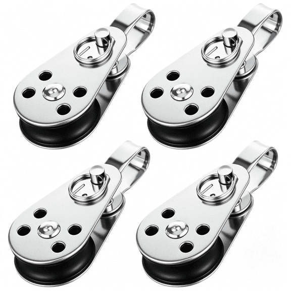 CURYMAY 4Pc Stainless Steel Nylon Marine Pulley,Small Pulleys for Rope Runner,Kayak Pulley Block Rope Single Pulleys Bearing Block Ropes Runner for Sailboats Yacht Ship Suitable for 0.08-0.32"Ropes
