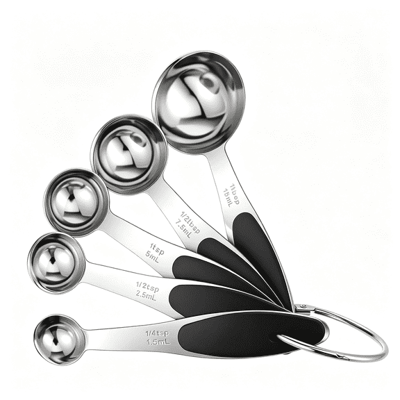 CURYMAY 5 Pcs Stainless Steel Measuring Spoons Set,Metal Measuring Spoons with Teaspoon&Tablespoon Measuring Spoon for Coffee,Cooking,Baking,Silver Kitchen Gadgets