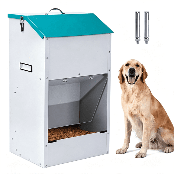 CURYMAY 50 Lbs Automatic Dog Feeder for Large Dogs,Dog Food Dispenser|Galvanized Gravity Pet Feeder with Clear Gravity Door,For Large Breeds&Multiple Dogs,Indoor&Outdoor Use,Wall Mountable