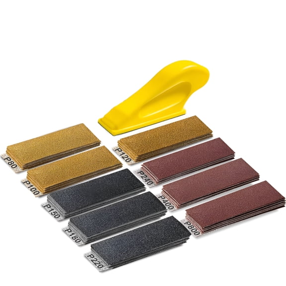 CURYMAY 54PCS Micro Sander, Detail & Mini Sander Block - Precision Small Hand Sanding Tool, 80-800 Grit Sandpaper Kit, 3-in-1 Set for Wood, Crafts, Furniture, Tight Spaces