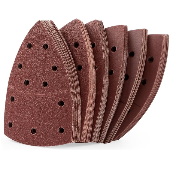 CURYMAY 60 PCS Sander Sandpaper 11 Holes Detail Sander Sandpaper Palm Sander Paper Hook and Loop Sander Pads Triangular Sanding Sheets Assorted 40/60/80/120/180/240 Grit