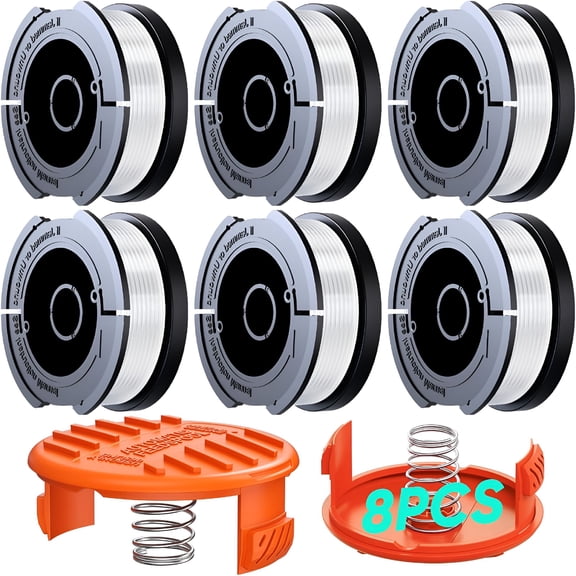 CURYMAY 8 Pack Weed Eater String, 180ft 0.065" Automatic Feed Trimmer Line Replacement Spool (6 Spool, 2 Cap, 2 Spring)