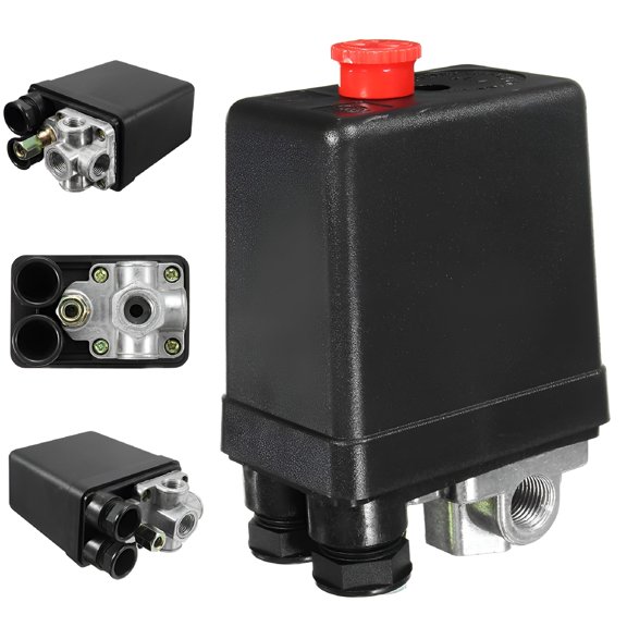 CURYMAY Air Compressor Pressure Switch, 90-125 PSI 20A Control Valve, Black Pneumatic Replacement