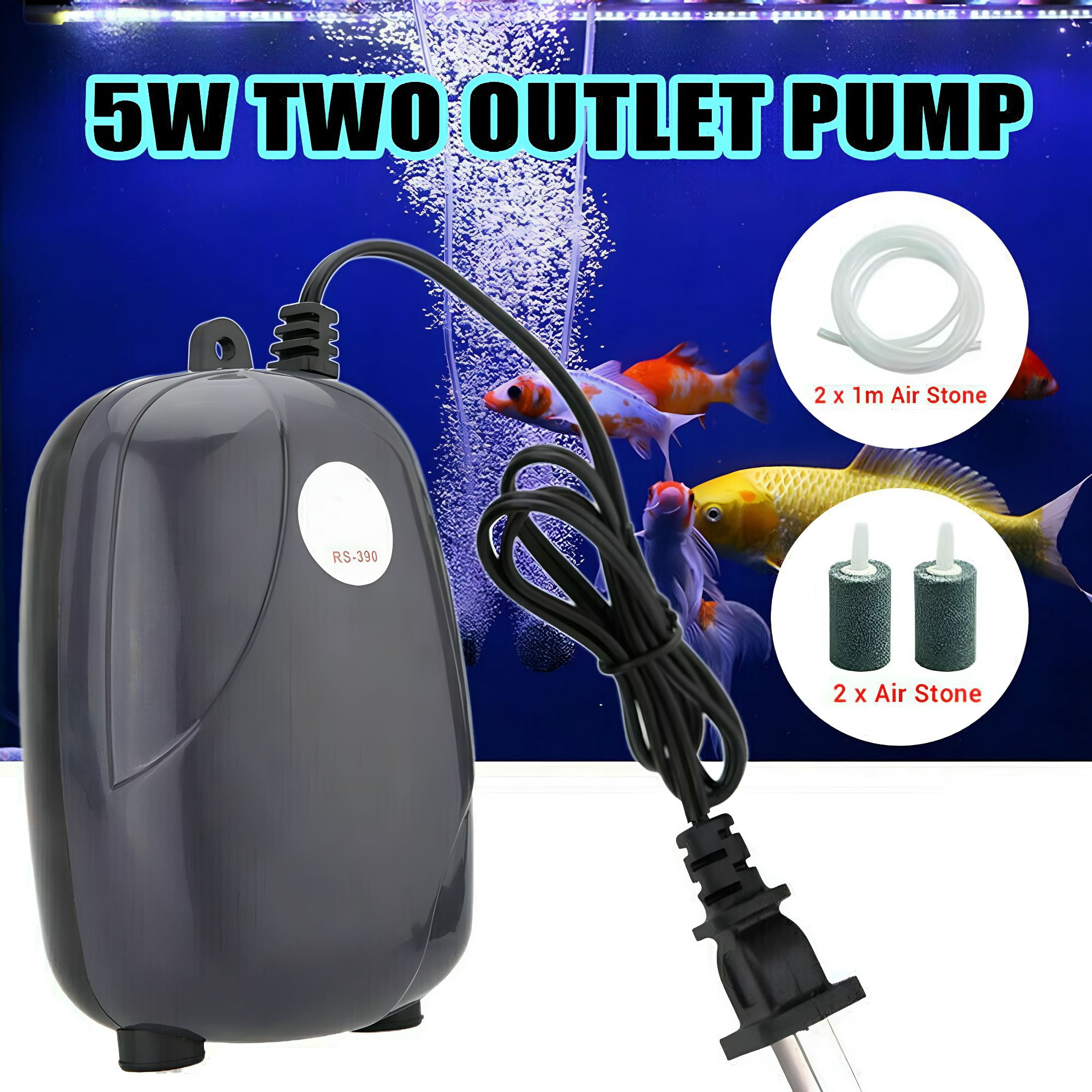 CURYMAY Aquarium Air Pump Fish Tank Oxygen Pump Dual Outlet with Accessories,Quiet Mini Air Pump for Aquarium,Silent Hydroponic Oxygen Fish Tank Bubbler