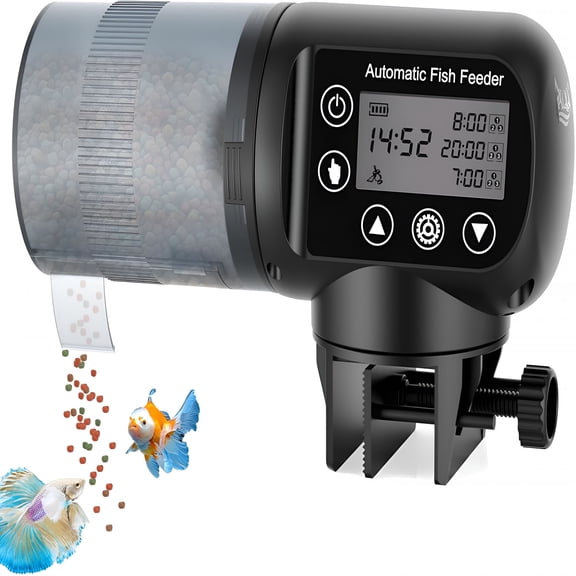 CURYMAY Automatic Fish Feeder,Auto Fish Feeder with Lcd Timer Programmable,200Ml Large Capacity Aquarium Auto Feeder Moisture-Proof Silent,Vacation Fish Feeder for Small Tank Betta Fish Turtle