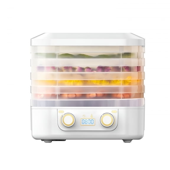 CURYMAY Automatic Food Heater Dryer Machine,Home Food Dehydrator with Digital Timer & Temperature Control,5 Trays Electric Fruit Drying Machine for Dried Candy,Meat,Vegetables,Snacks (White)